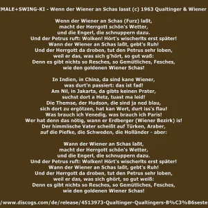 AI MUSIC+COVER+AUSTRO+DIALEKT LIED+NEUVERTONUNG+SWING+JAZZ+FEMALE+SATIRE: Weibliche KI Stimme - Wenn da Wiener an Schaas losst (AT 1963/2025)